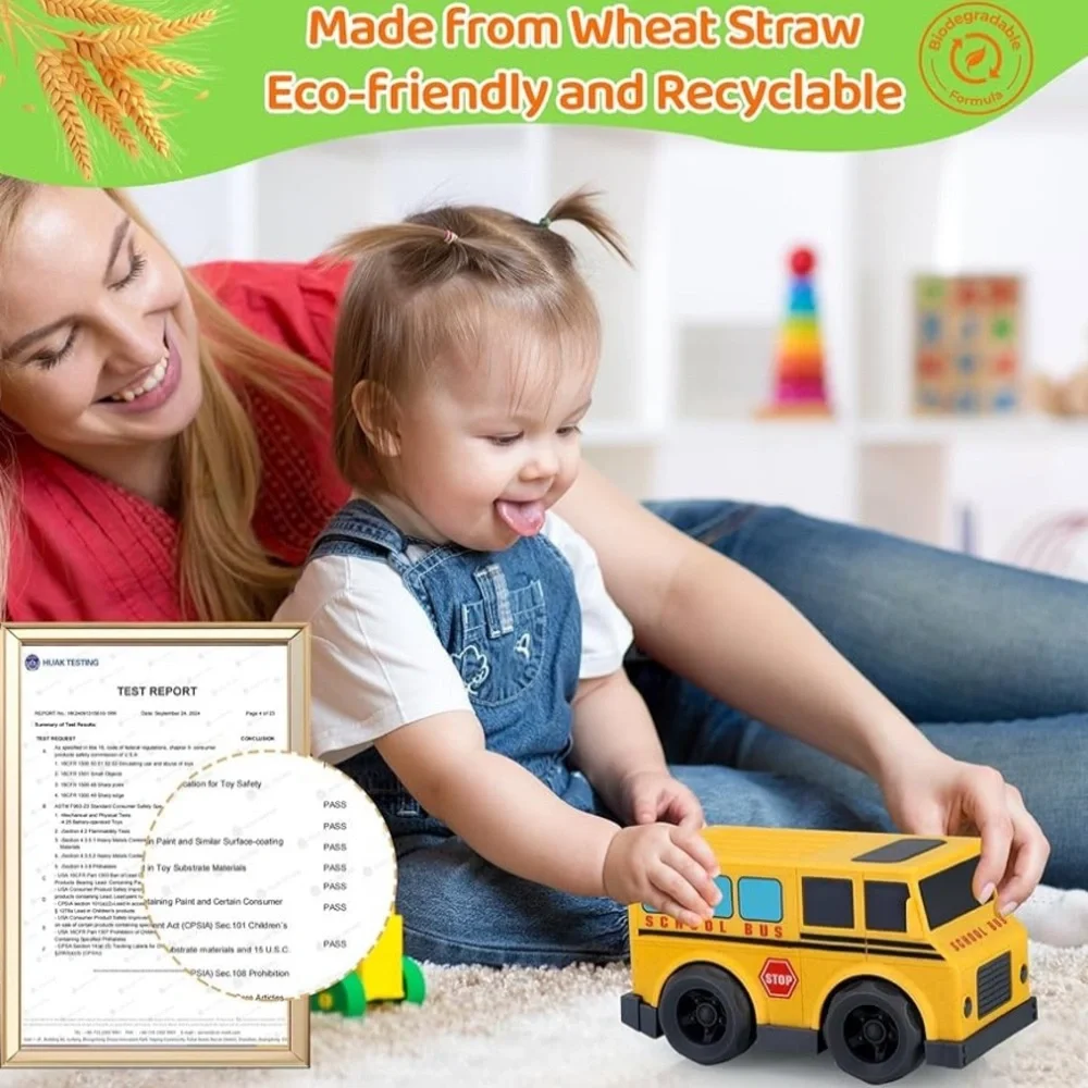 ✨BNWT - Eco-Friendly Wheat Straw Educational Toy Yellow Bus with Light & Sound✨